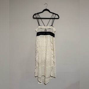 Free People New Romantics Ivory Boho Embroidered Lace Midi Dress Size 6 Grunge